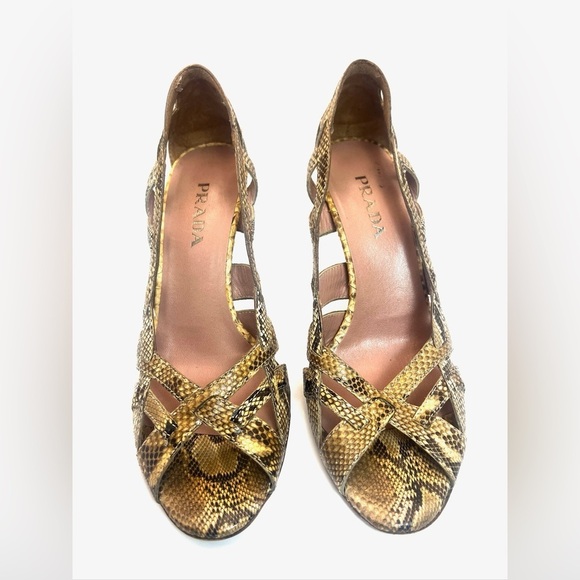 Prada Snakeskin Cage Open Toe Heels 37.5 - Picture 2 of 14
